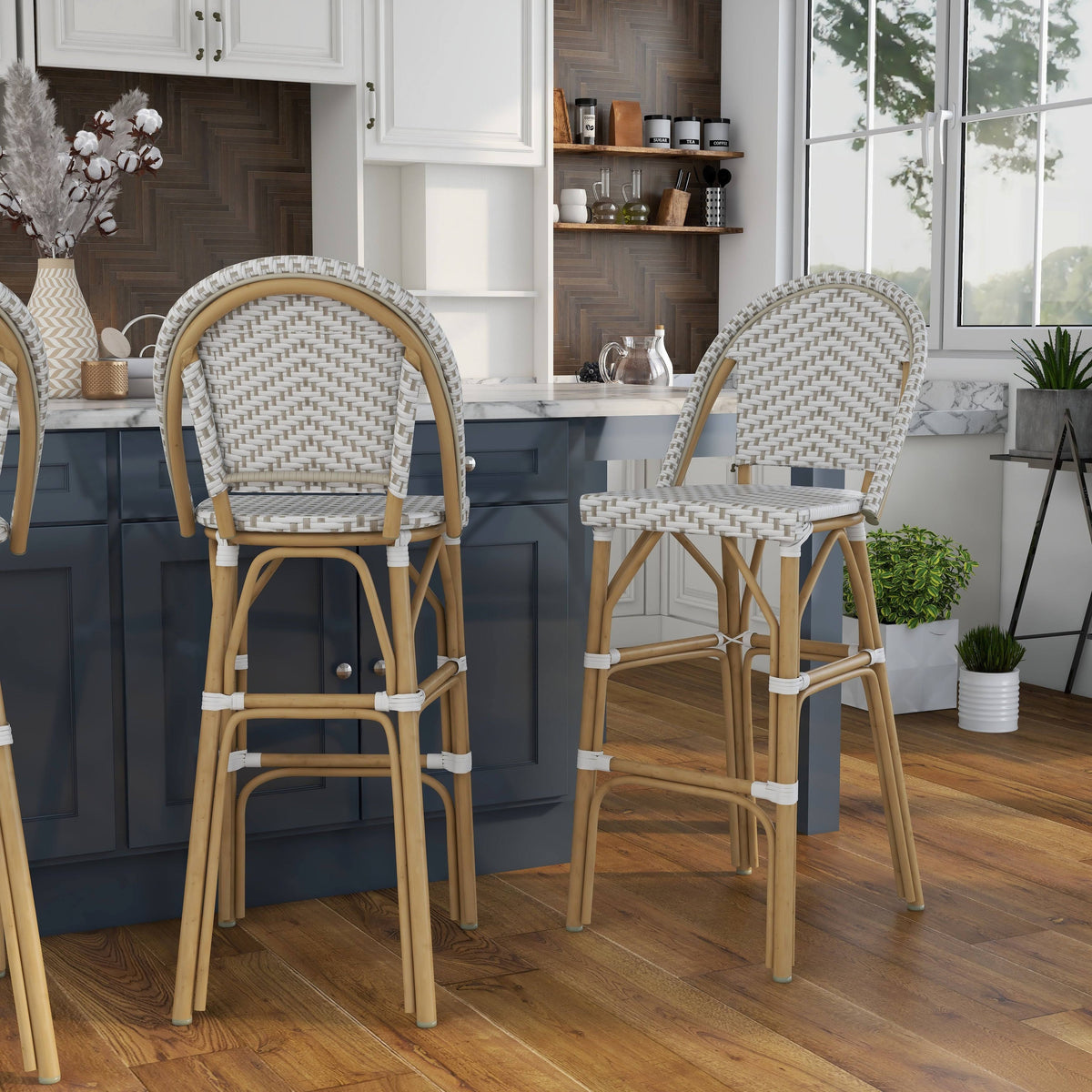 Natural Tone Patio Bar Chairs (Set of 2) Q21302