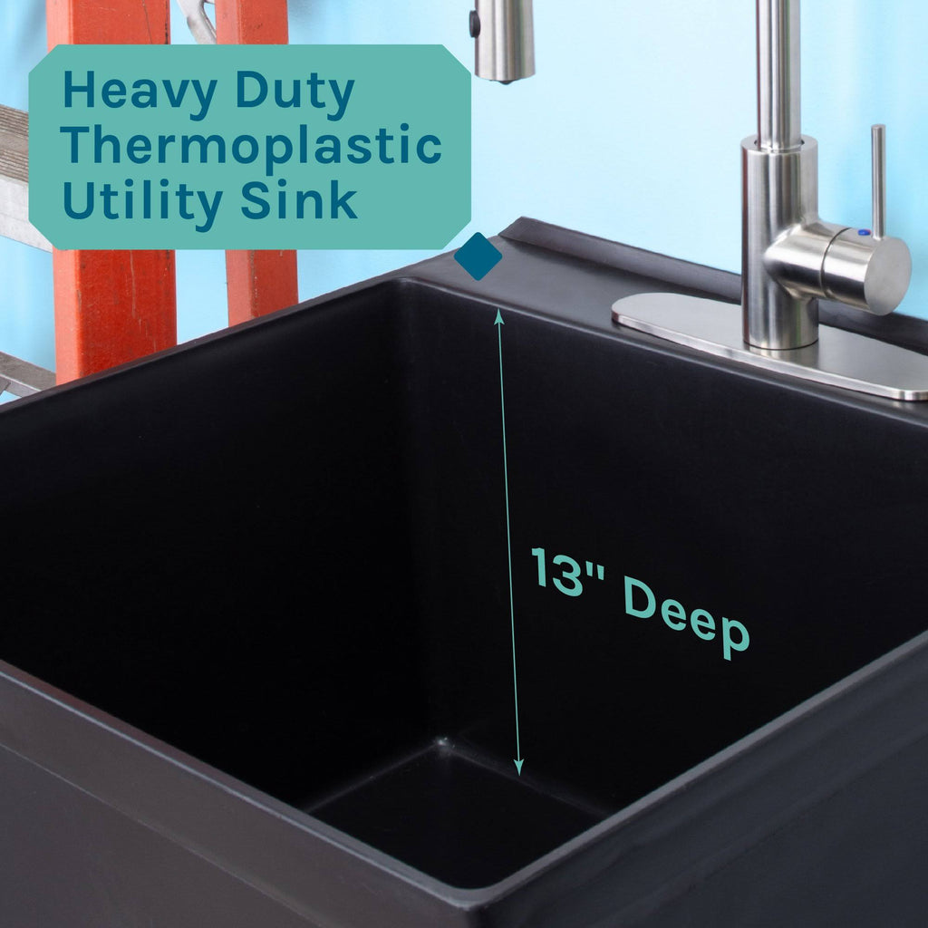 Black Thermoplastic Utility Sink Set with Stainless Steel Coil Pull-Down Faucet D419555