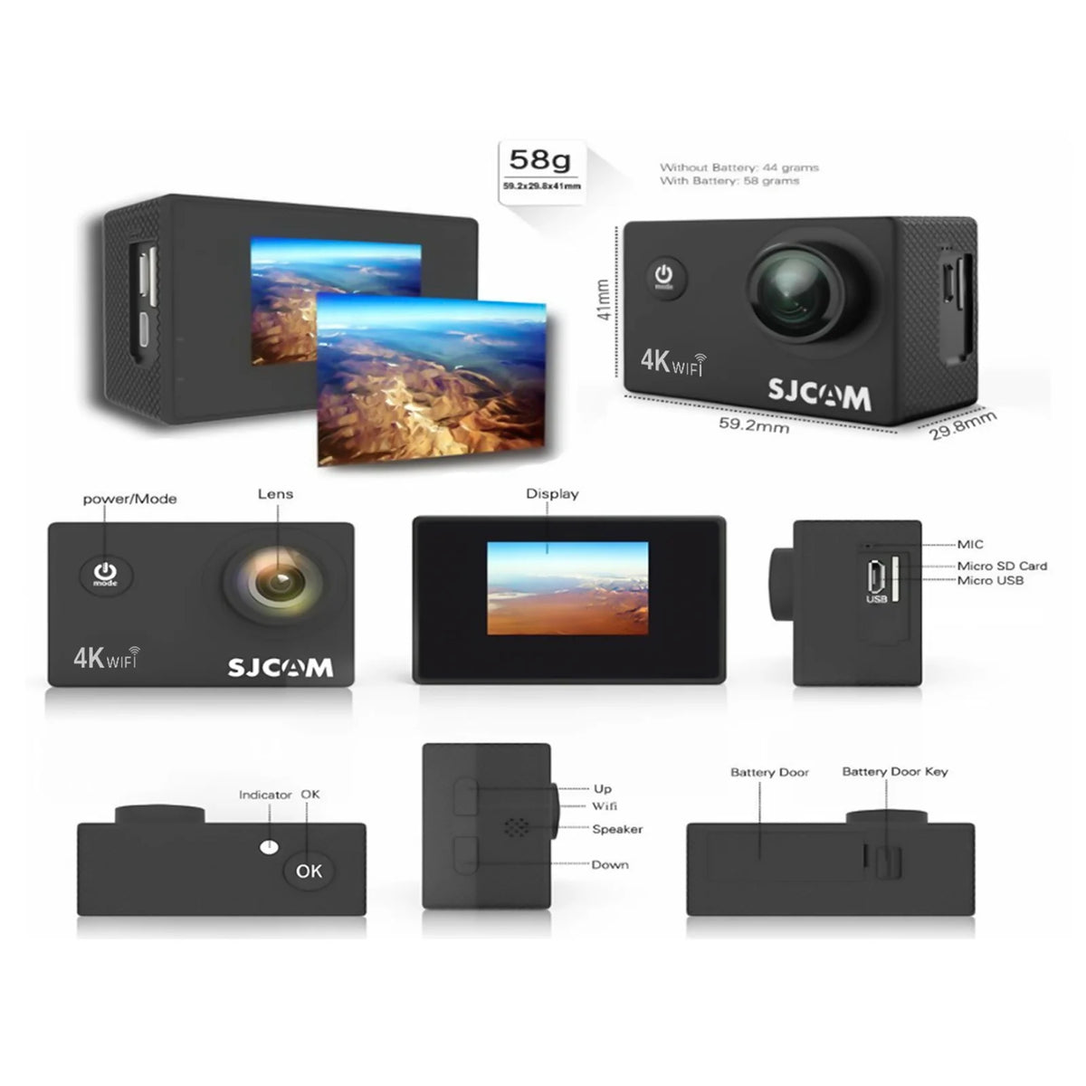 4K Sports Camera with WiFi and 2 Inch IPS Screen U13081