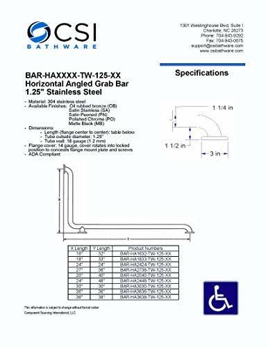 Oil Rubbed Bronze Bathroom Safety Bar T1500