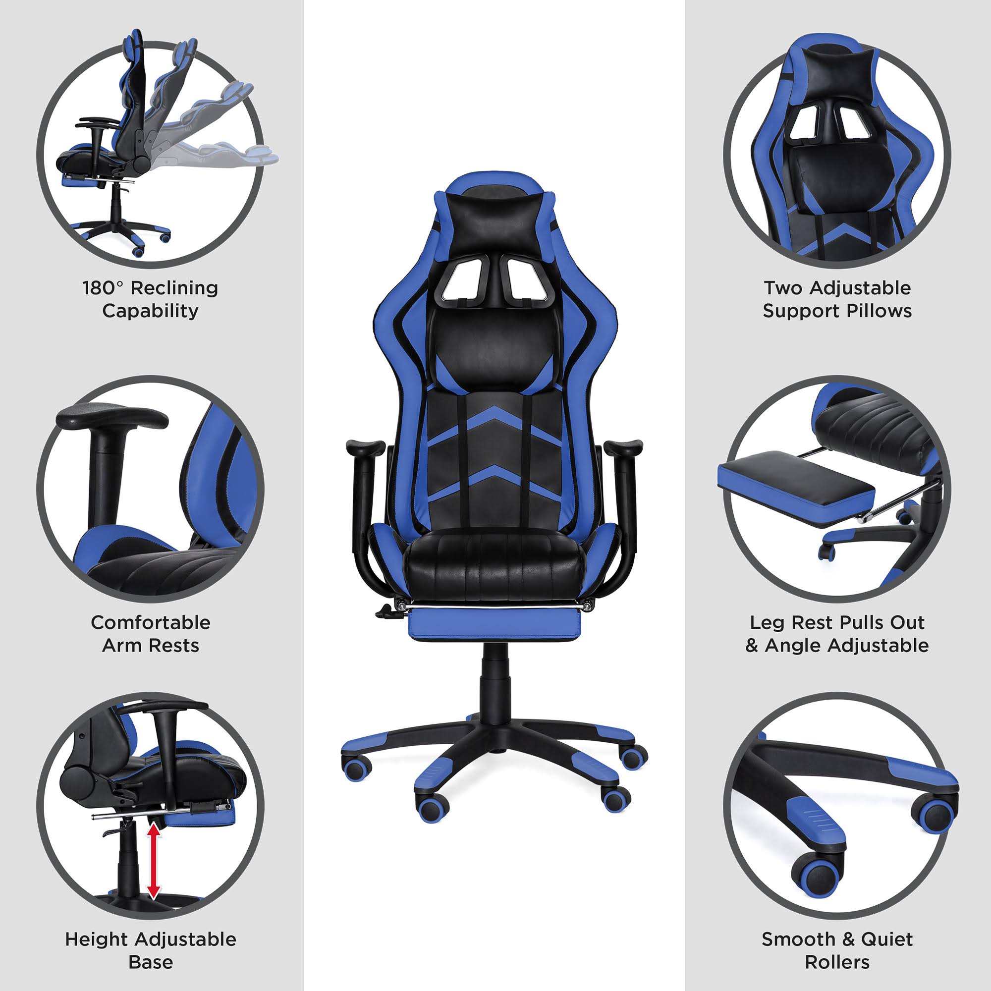 Blue Ergonomic Swivel Reclining Office Gaming Chair I82665