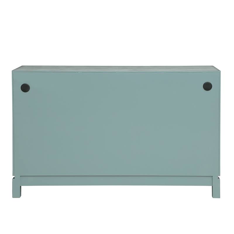 Three Door Carved Wood Console in Distressed Green and Gray Finish N41831
