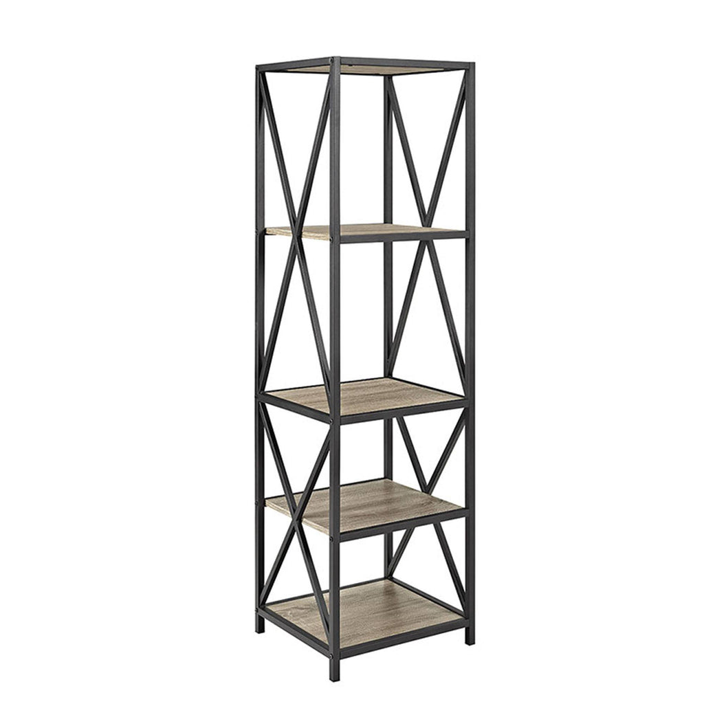 Tall X-Frame Metal and Wood Media Bookshelf X17784