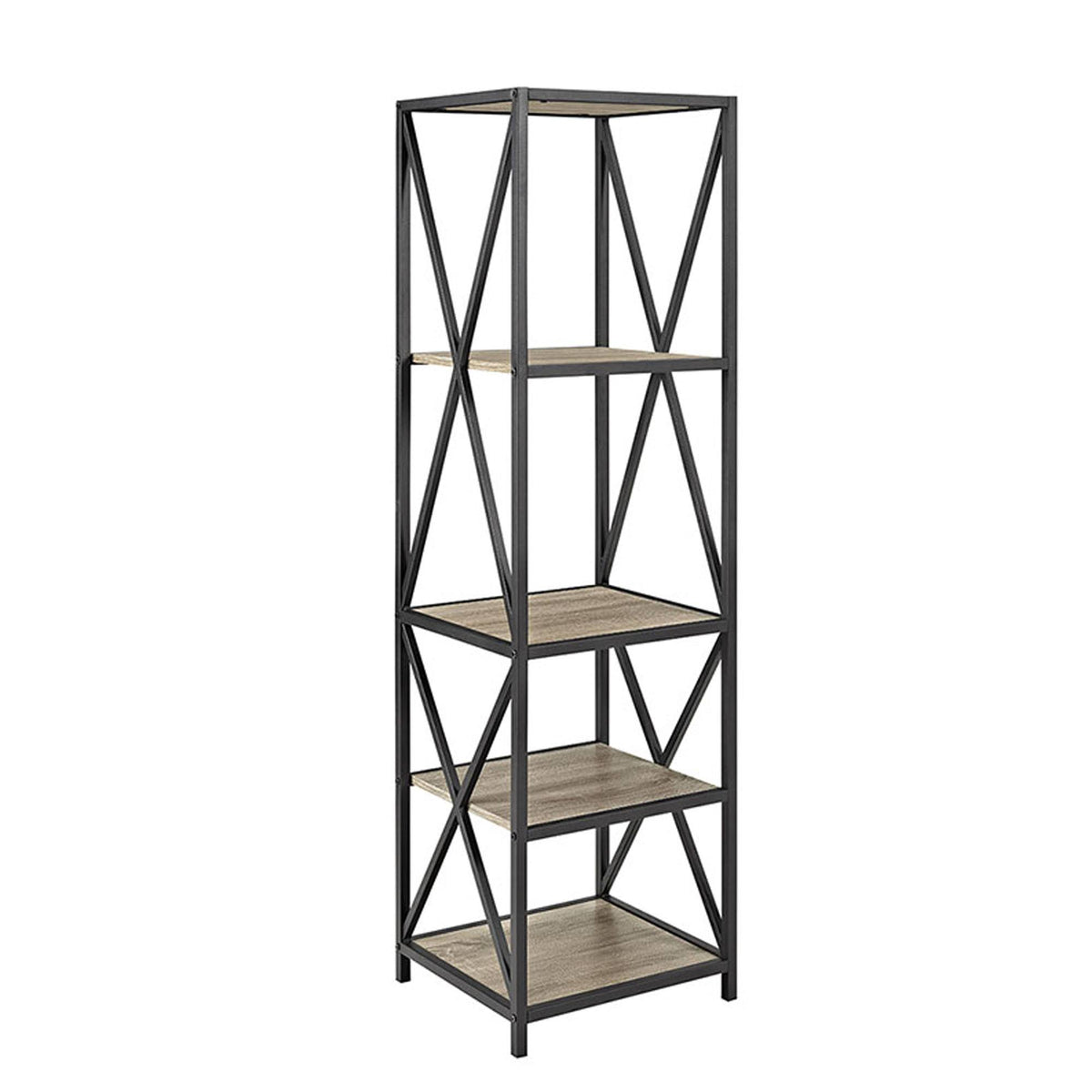 Tall X-Frame Metal and Wood Media Bookshelf X17784
