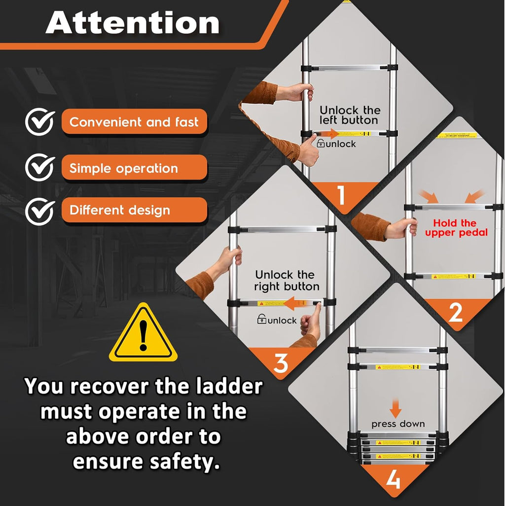 12.5 FT Aluminum Telescoping Extension Ladder with 2 Triangle Stabilizers I951630