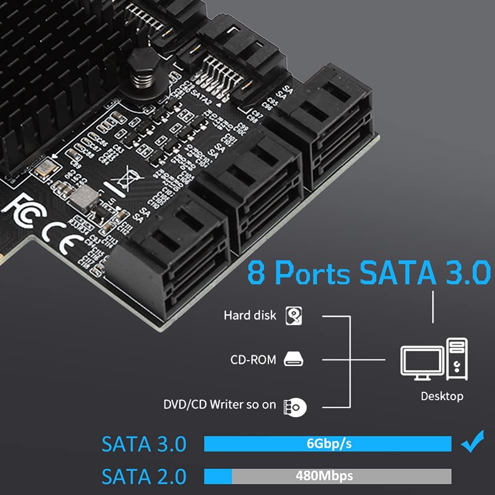 8 Ports PCI-E to SATA 3.0 Expansion Card with Driver Disc W9250