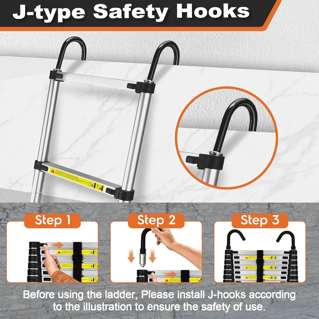 12.5 FT Aluminum Telescoping Extension Ladder with 2 Triangle Stabilizers I951630