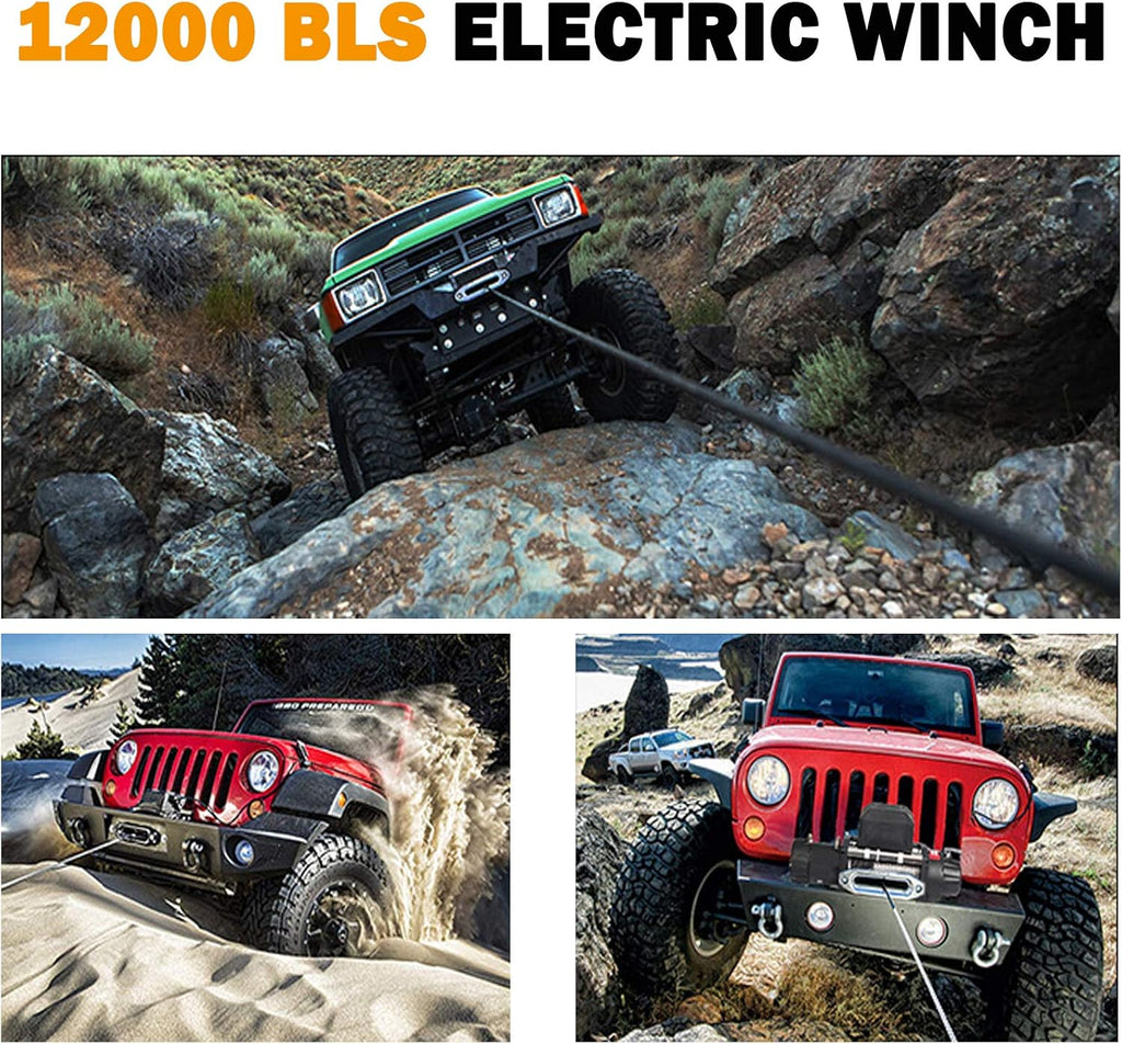 12V DC Winch with Steel Cable Wire Rope, 5.4 Ton (12000 lb) Pulling Capacity C143414