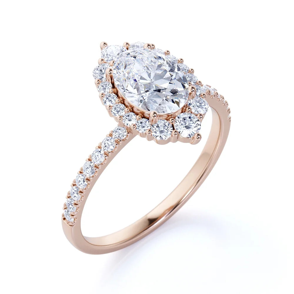 Vintage Oval Moissanite and Diamond Halo Wedding Ring in 10k Rose Gold O22679