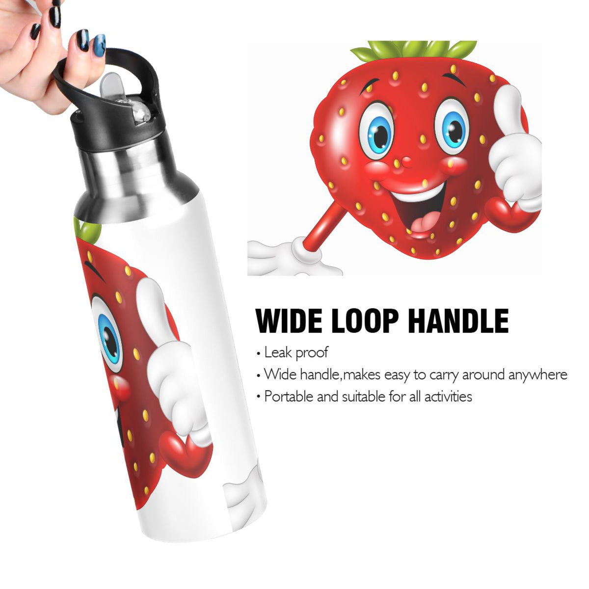 Strawberry Stainless Steel Insulated Water Bottle with Straw Lid P8600
