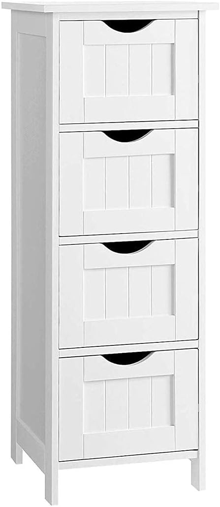 White Wood Bathroom Floor Storage Cabinet with Double Door and Adjustable Shelf K41965