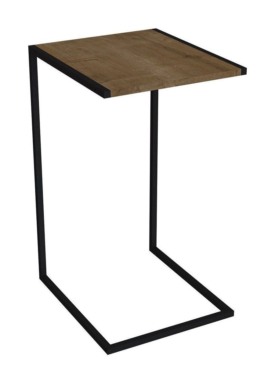 Walnut Melamine End Table with Black Painted Metal Frame A4431