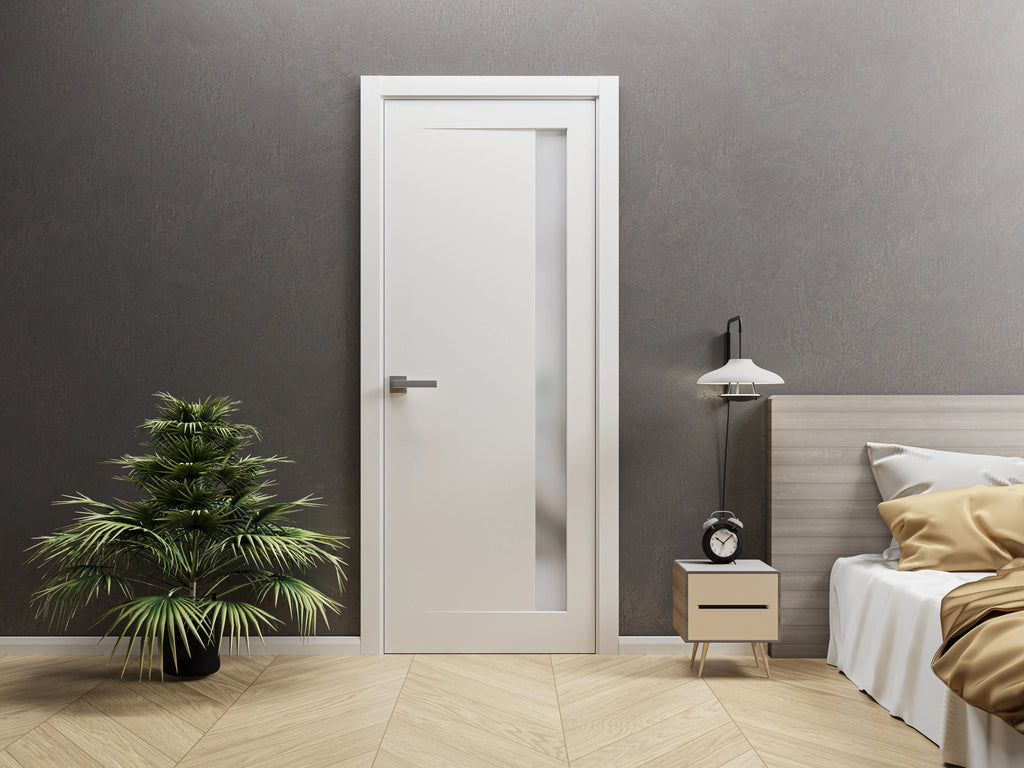 Solid French Double Doors 48 x 84 inches Matte Black with Frosted Glass Wood Solid Panel Frame Trims X364131