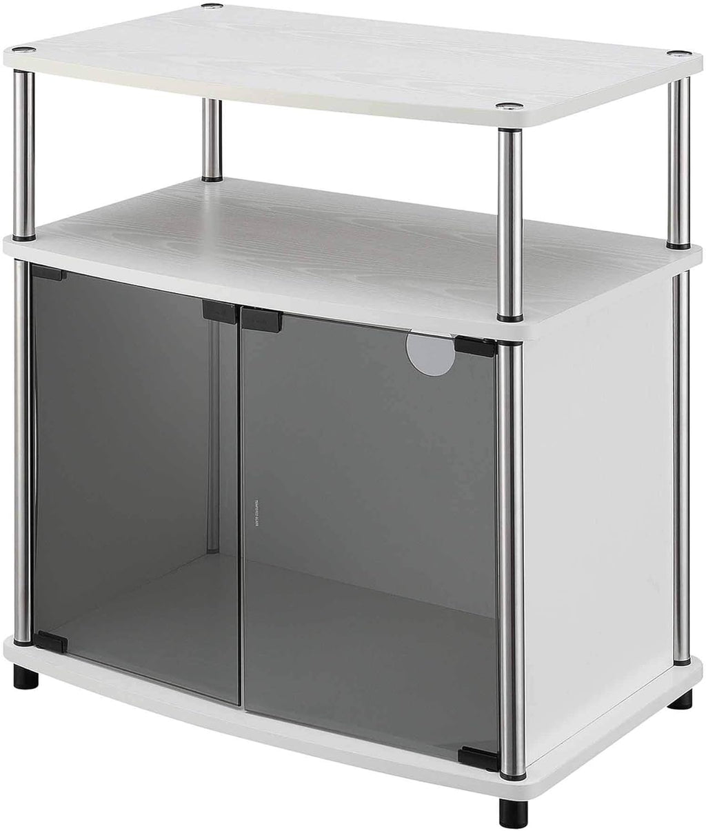 White TV Stand with Black Glass Cabinet L316