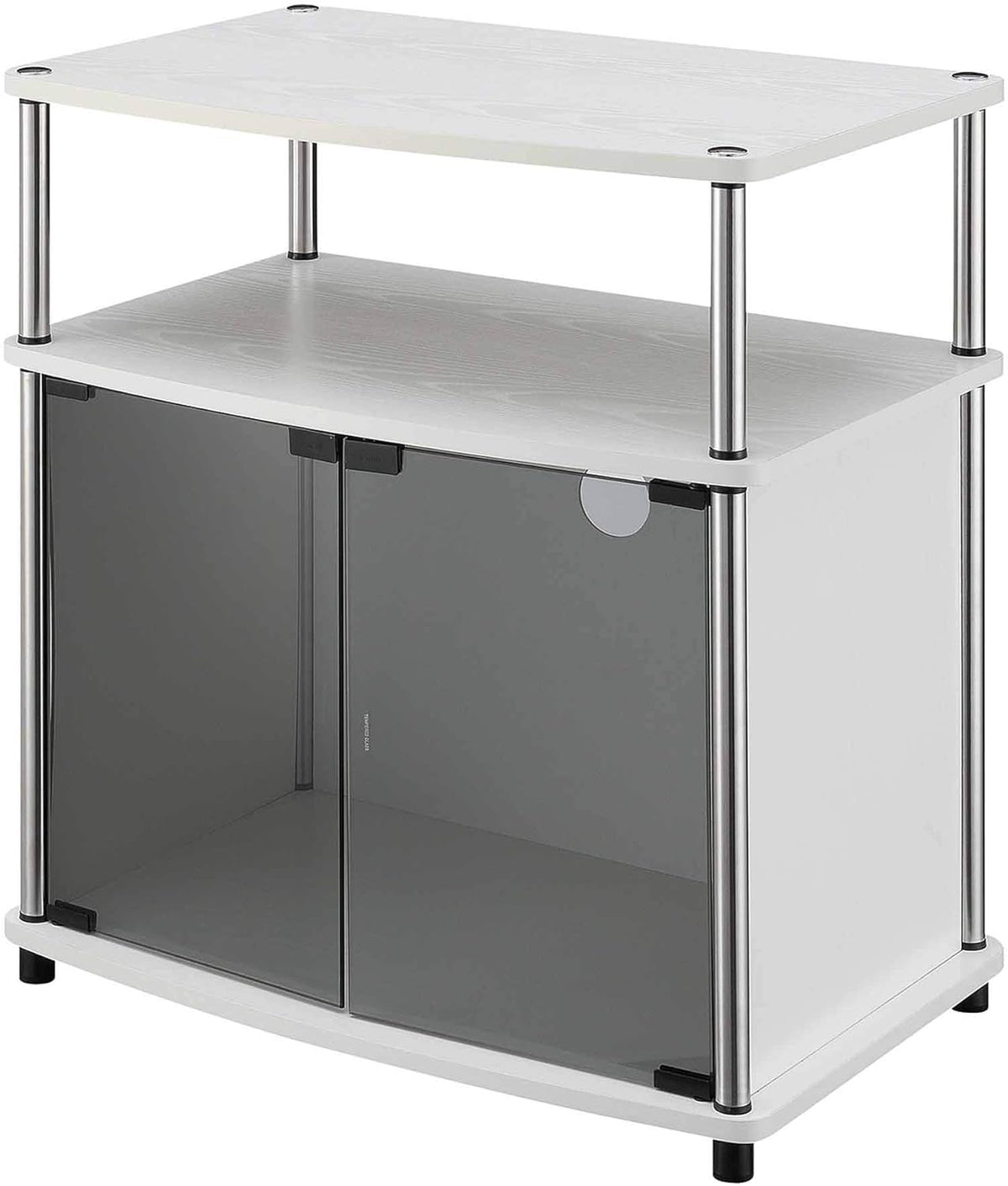 White TV Stand with Black Glass Cabinet L316