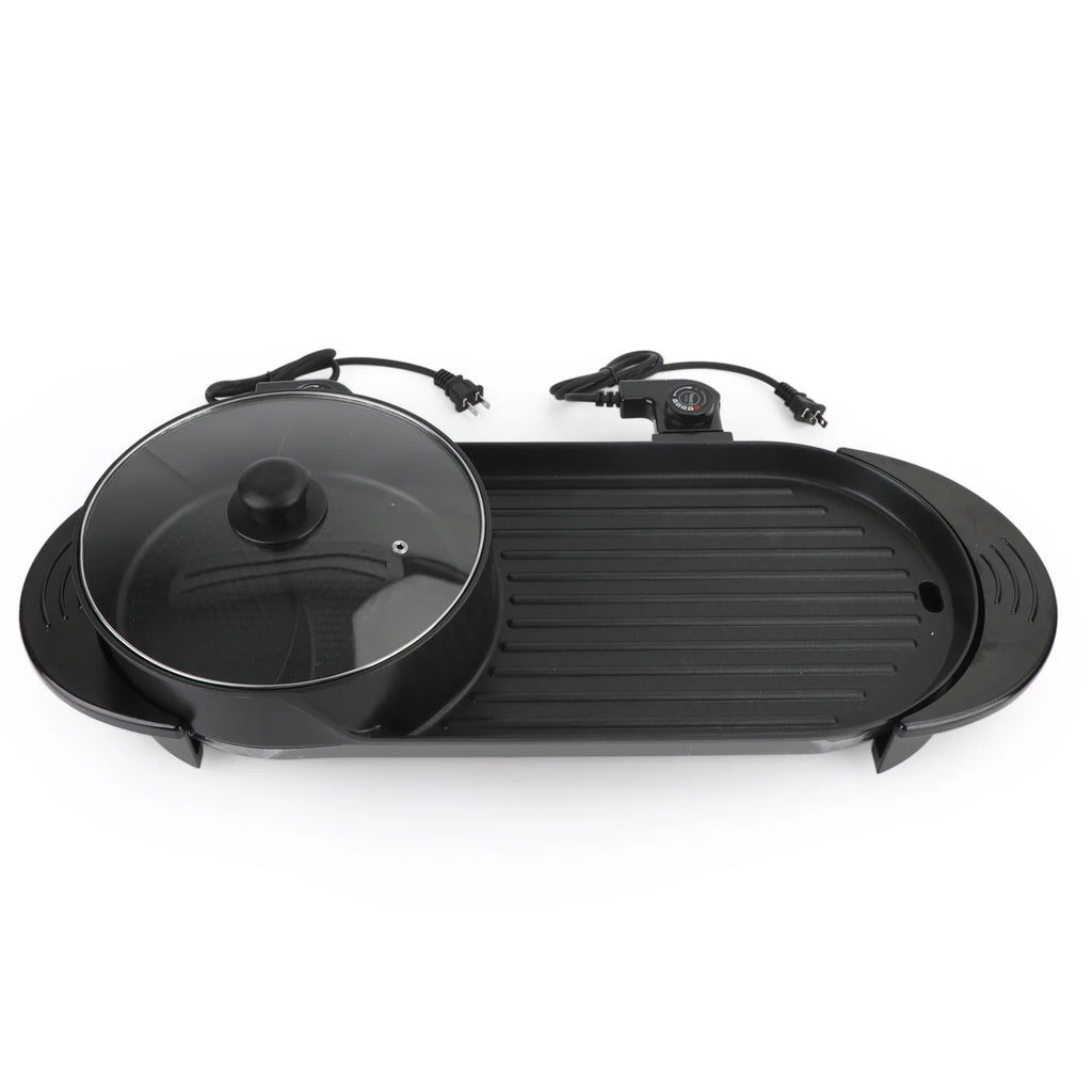 2 in 1 Portable Electric Hot Pot Barbecue Grill Non-Stick Pan K8234