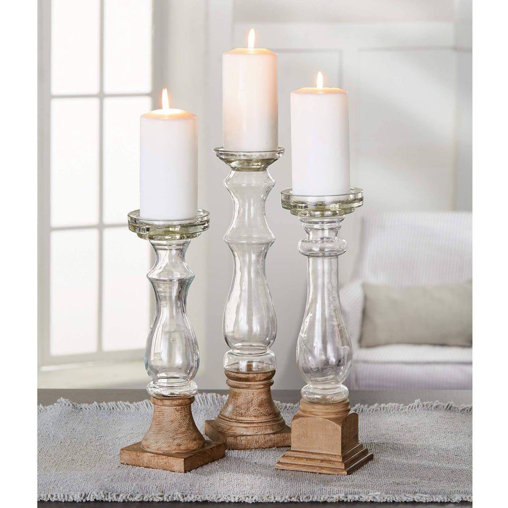 Glass & Wood Candlesticks O18544
