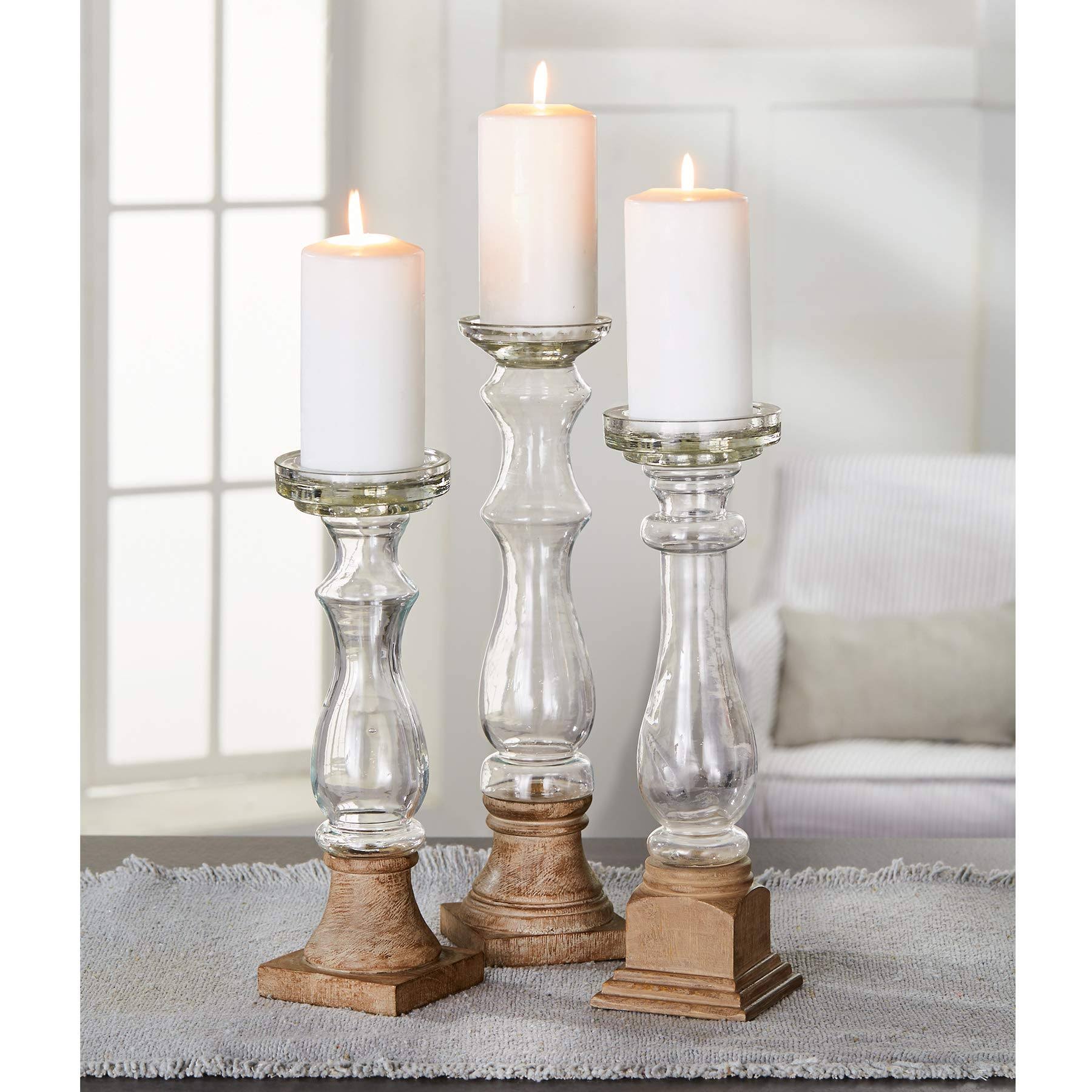 Glass & Wood Candlesticks O18544