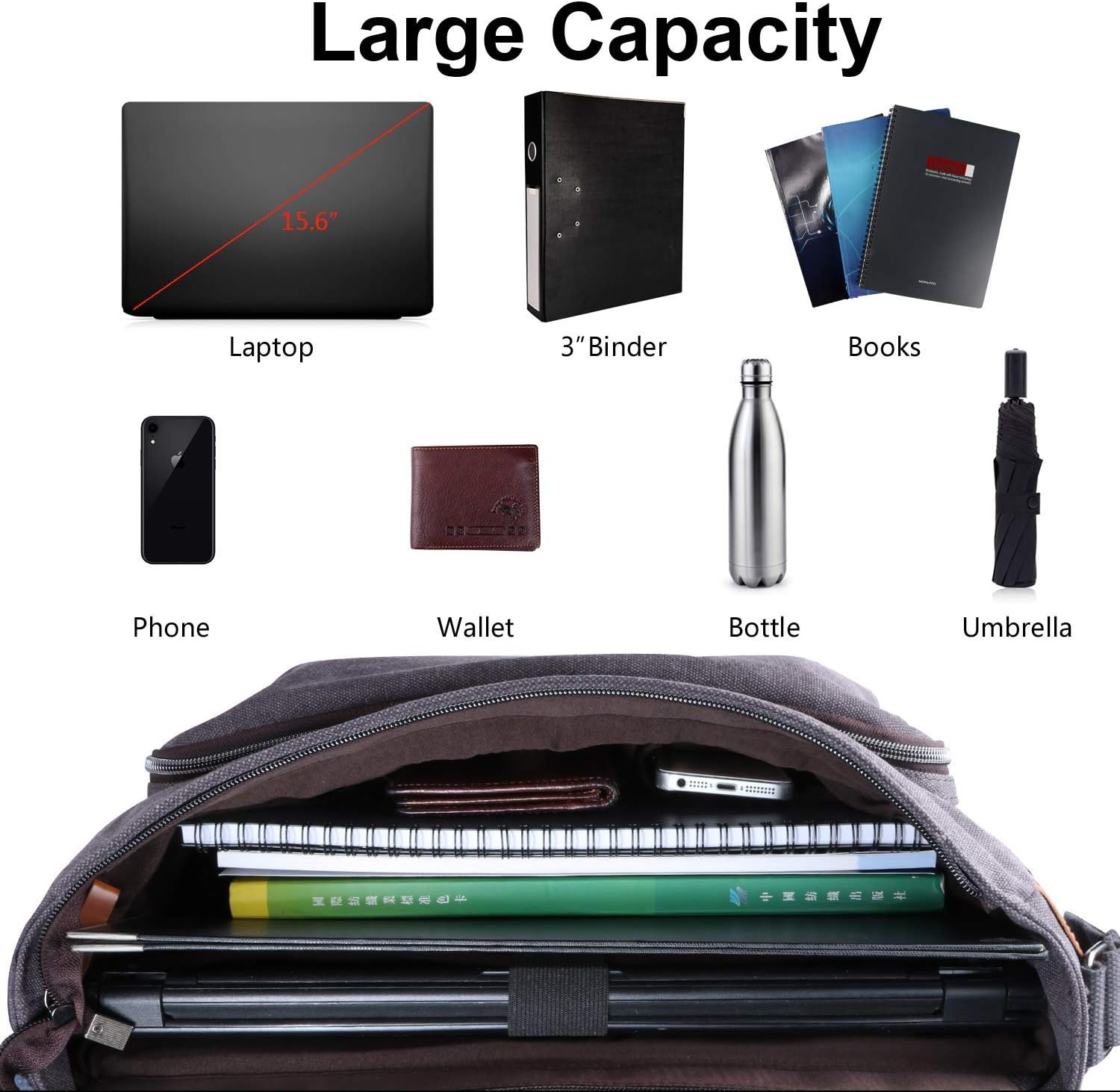 Water-resistance Canvas Shoulder Bag 15.6 Inch Laptop B714681