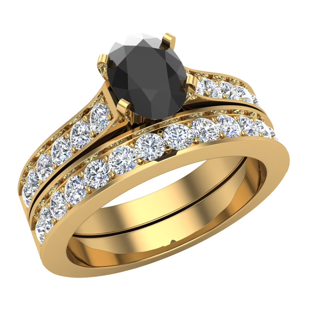 Oval Cut Cathedral Accent 14K Gold Wedding Ring Set A562640