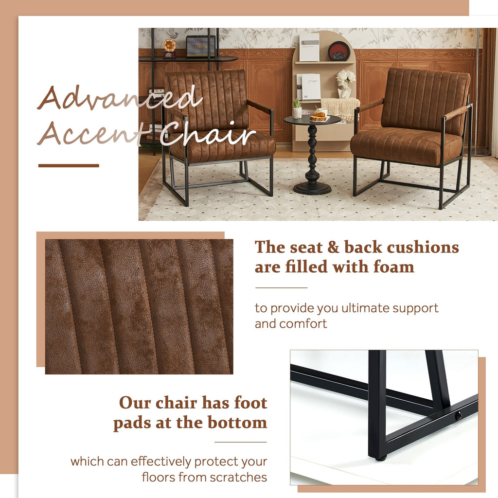Brown Faux Leather Accent Chair with Metal Frame M268960