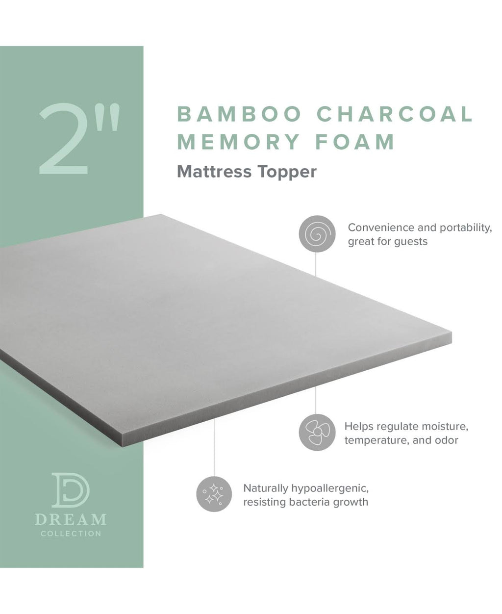 Grey Bamboo Charcoal Memory Foam Topper, California King Y516472