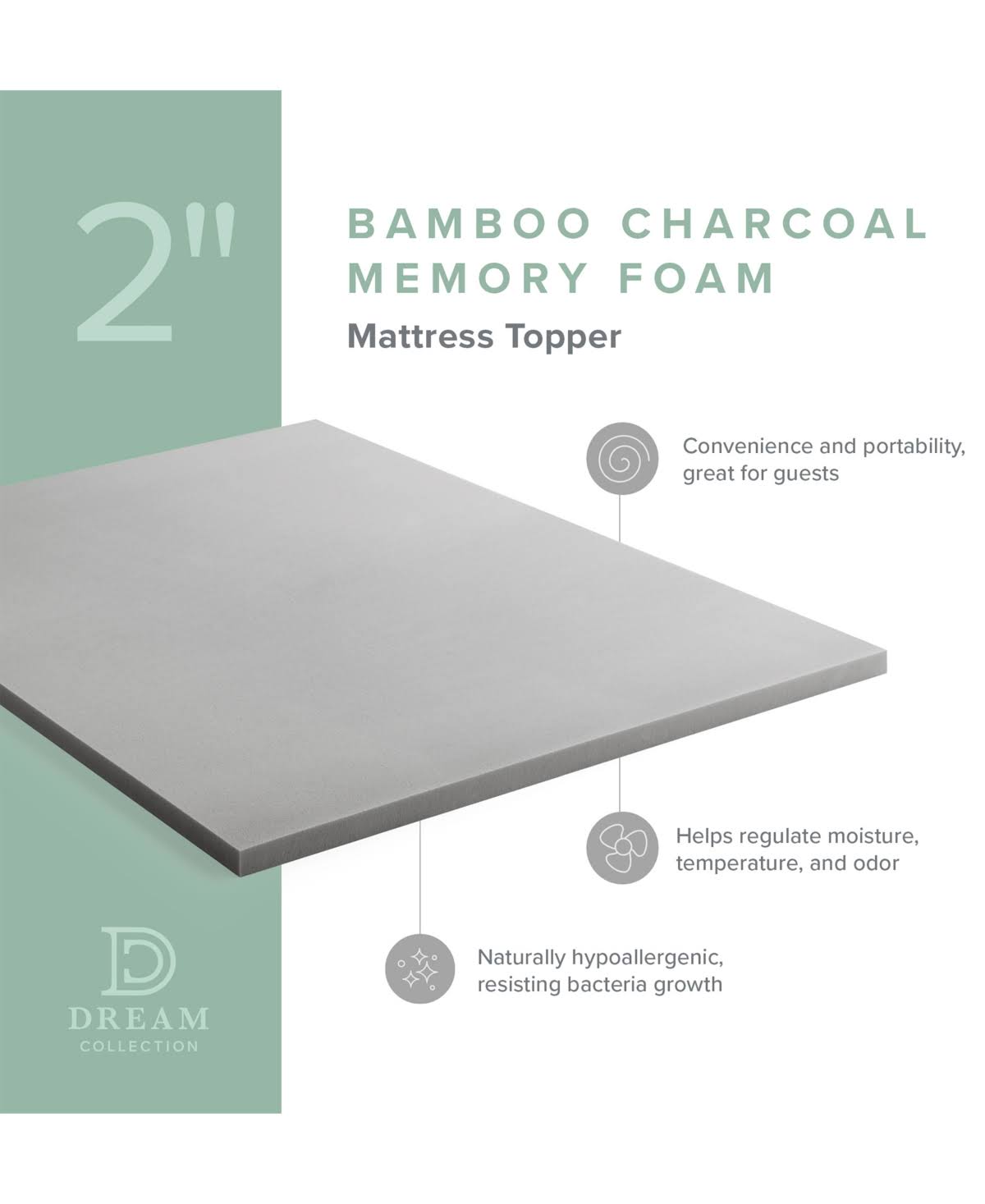 Grey Bamboo Charcoal Memory Foam Topper, California King Y516472