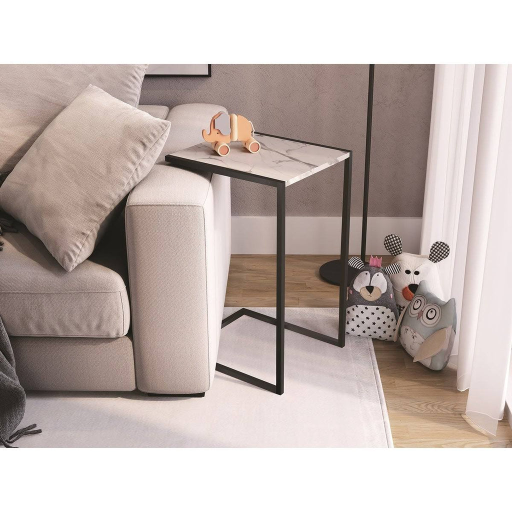 Walnut Melamine End Table with Black Painted Metal Frame A4431