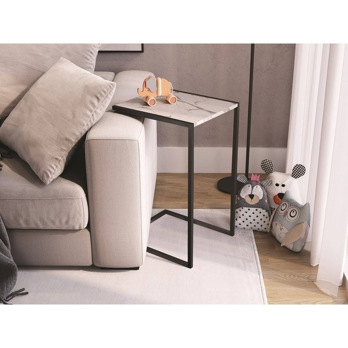 Walnut Melamine End Table with Black Painted Metal Frame A4431