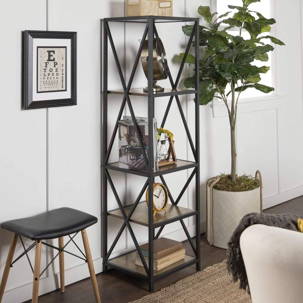 Tall X-Frame Metal and Wood Media Bookshelf X17784