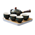 Ceramic Tea Kettle with Removable Tea Dispenser, 360 Degree Rotation Side Handle, dark blue with cups M560444