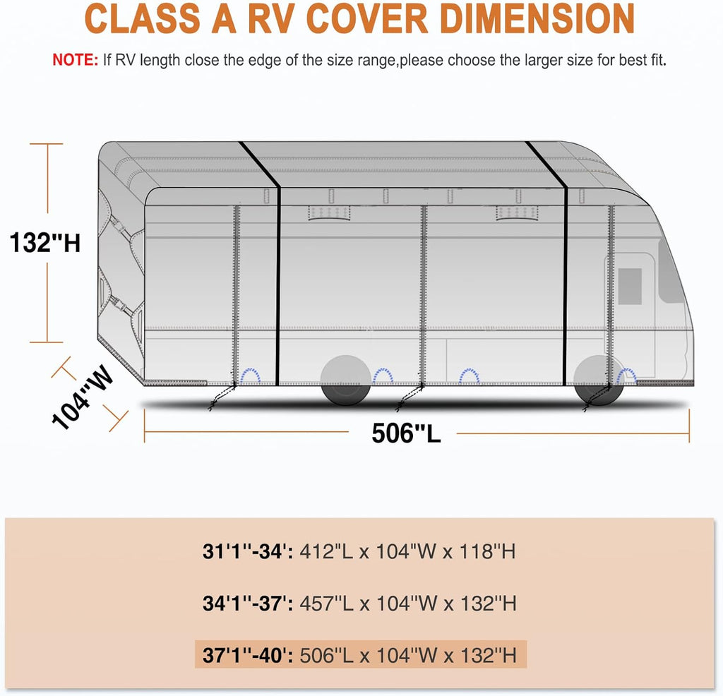RV Cover Anti-UV Breathable Rip-Stop for 38’-42’ Motorhome E45181
