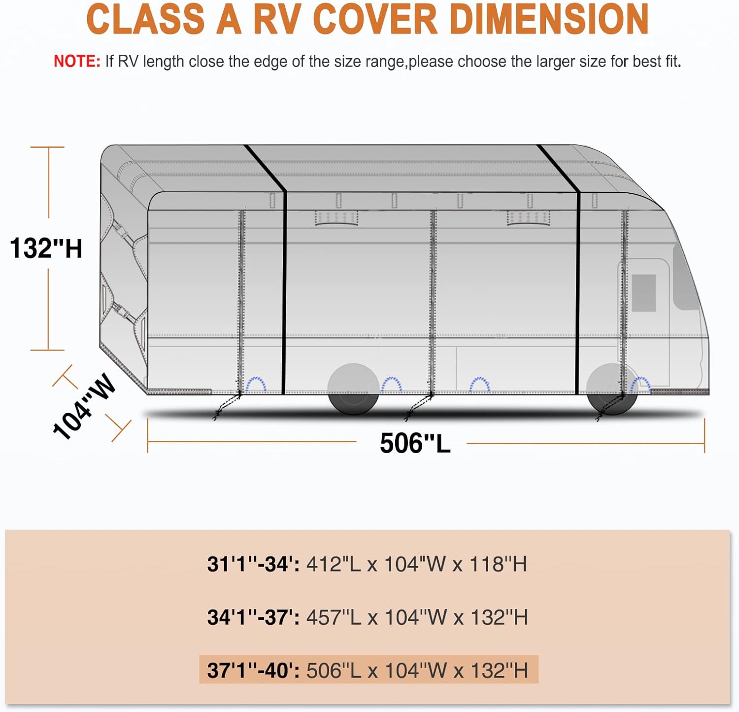 RV Cover Anti-UV Breathable Rip-Stop for 38’-42’ Motorhome E45181