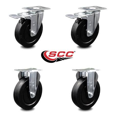 5 inch Soft Rubber Swivel Caster Set with Brakes P214