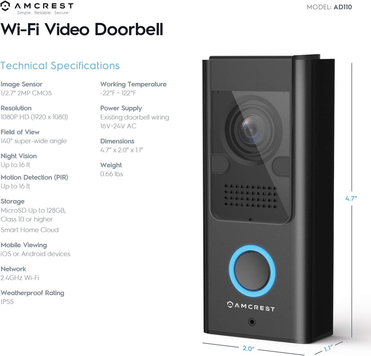 1080P WiFi Video Doorbell Camera with 2-Way Audio Q918