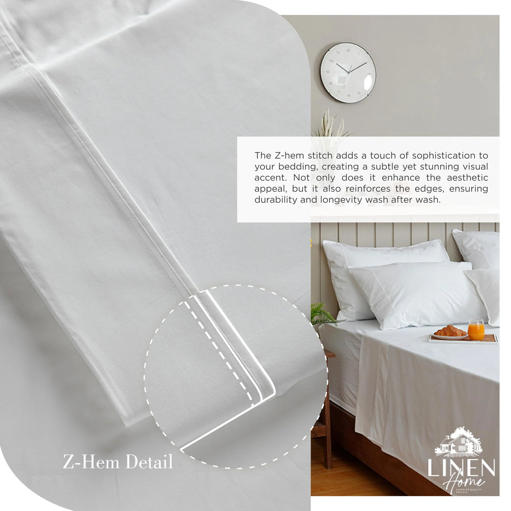 Queen Size 100% Cotton Percale Sheets, 4 Piece Set, White N266