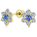 Blue CZ Flower Stud Earrings Screwback O134218