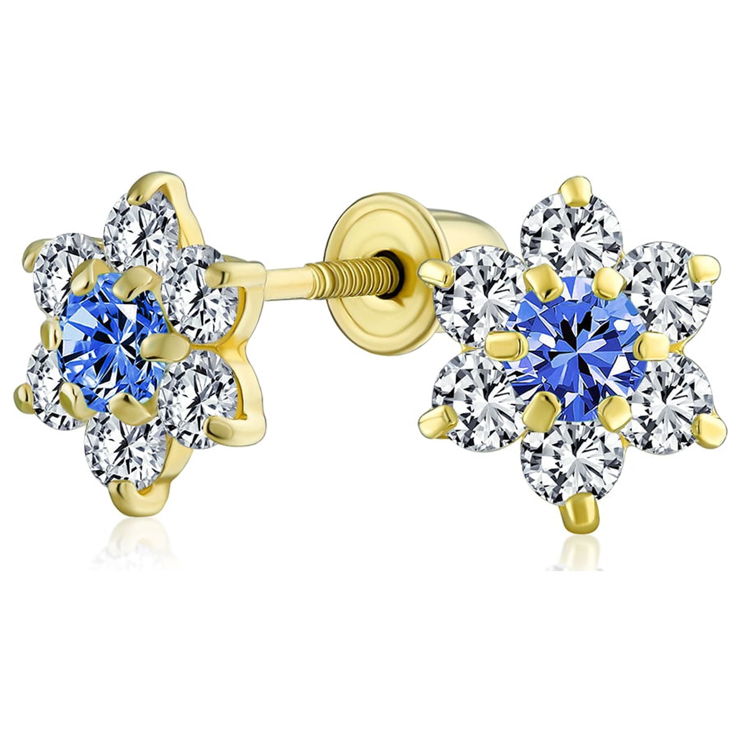 Blue CZ Flower Stud Earrings Screwback O134218