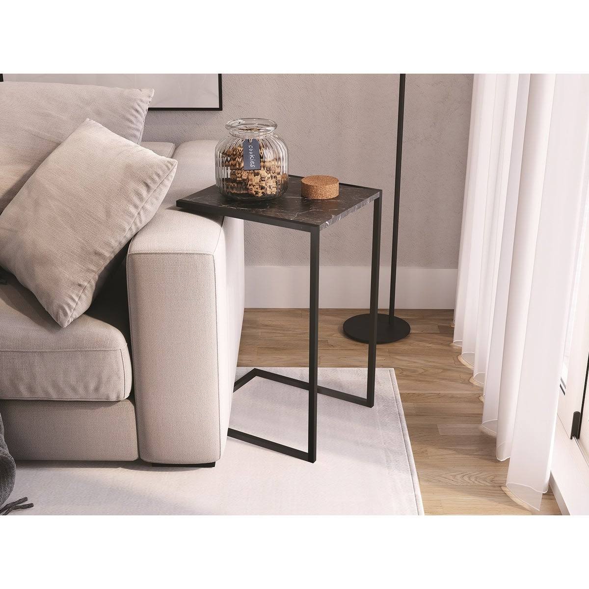 Walnut Melamine End Table with Black Painted Metal Frame A4431
