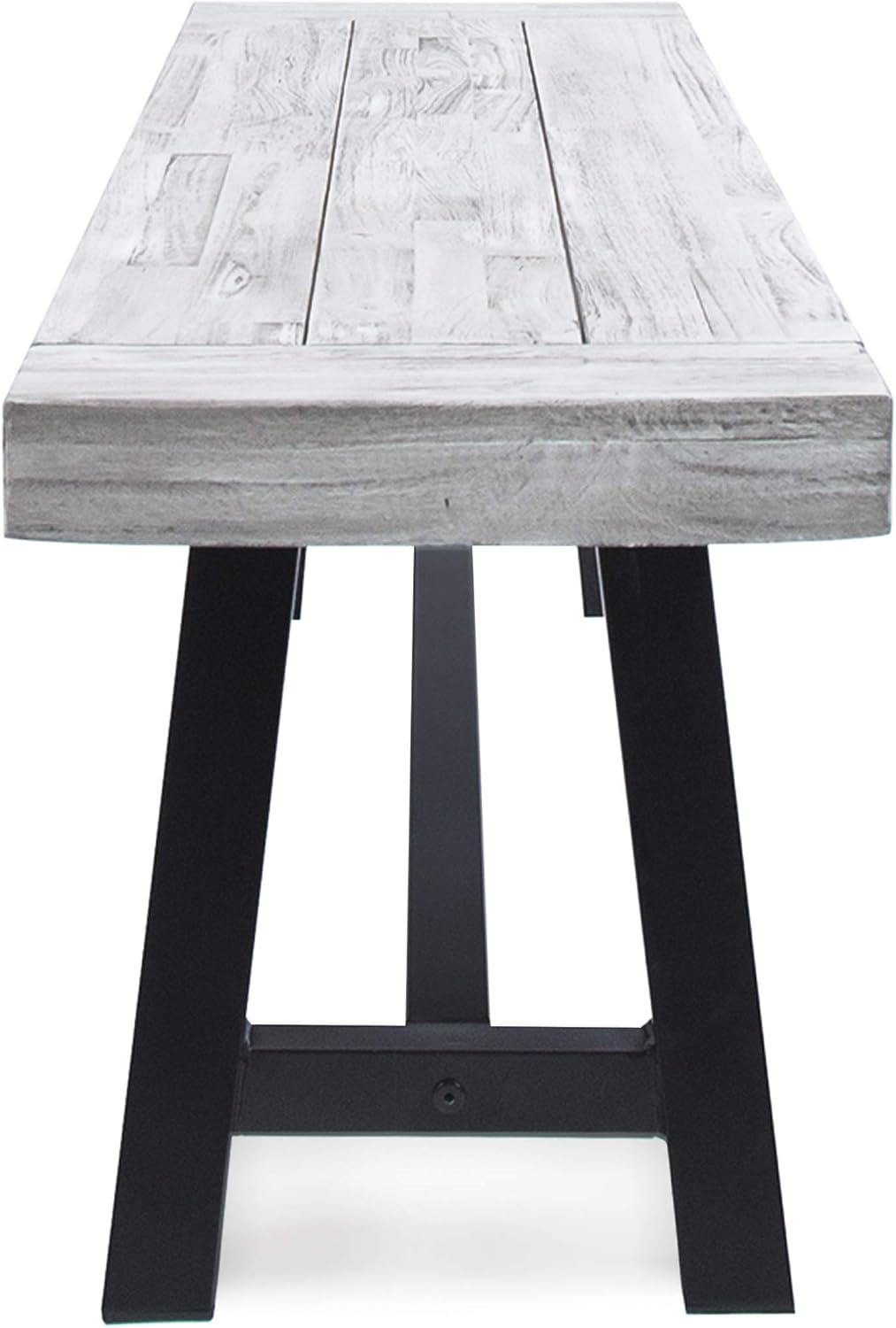 Light Grey Acacia Wood Dining Bench with Black Metal Frame L280