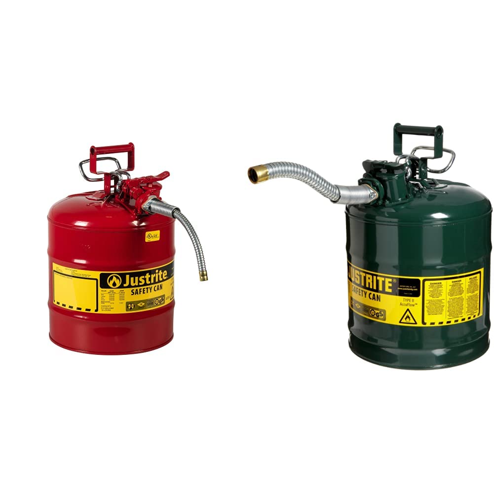 5 Gallon Red Galvanized Steel Safety Can With Stainless Steel Flame Arrester And 1" Metal Hose W581