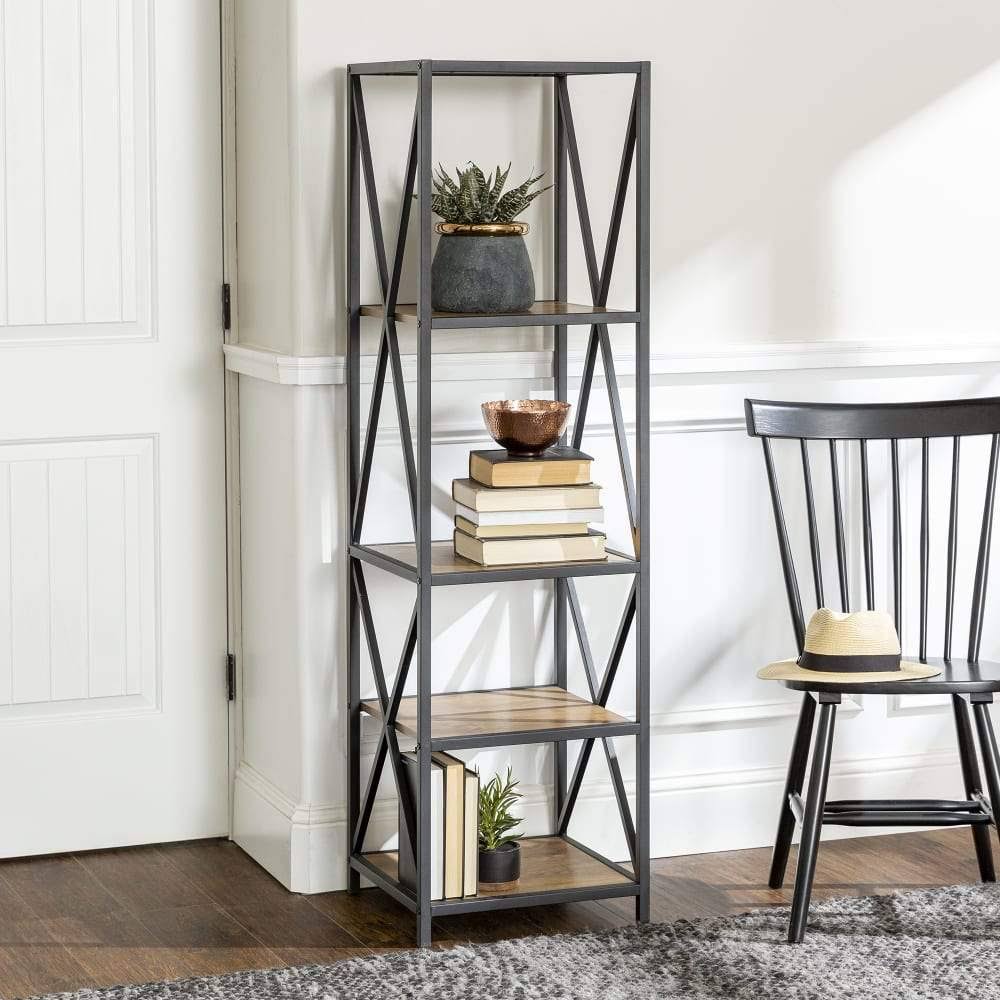 Tall X-Frame Metal and Wood Media Bookshelf X17784