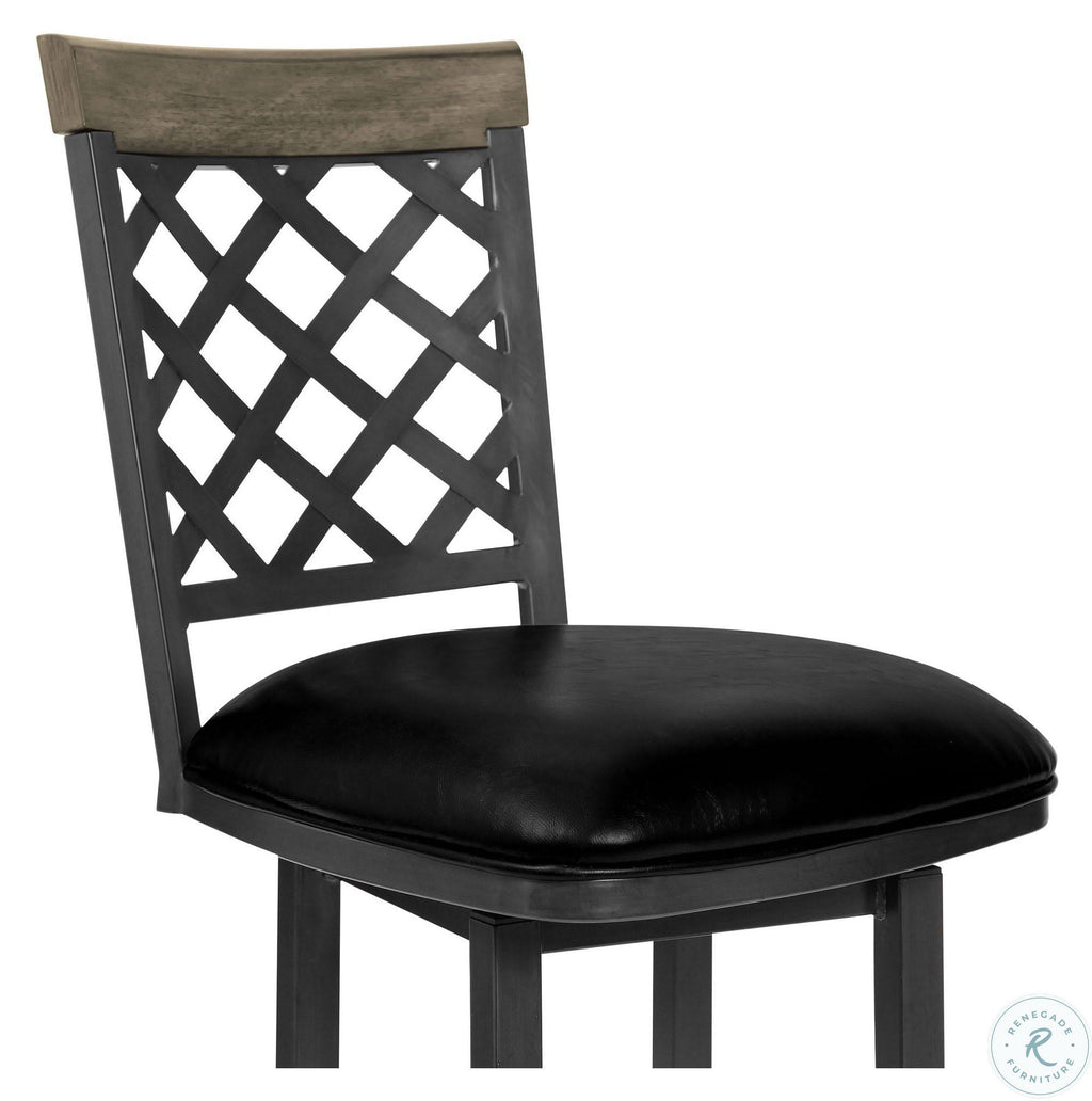 26x22 Counter Height Barstool in Mineral Finish with Vintage Black Faux Leather and Grey Walnut L436238