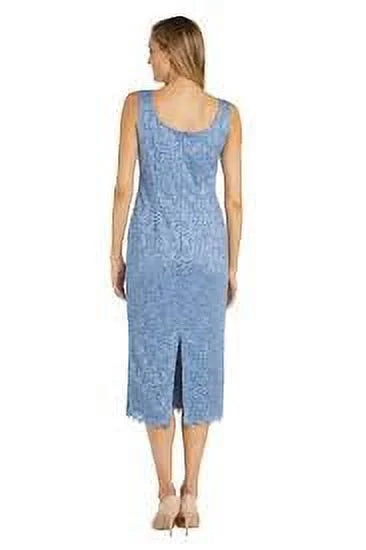 Dusty Blue Lace Jacket Midi Dress Z841417