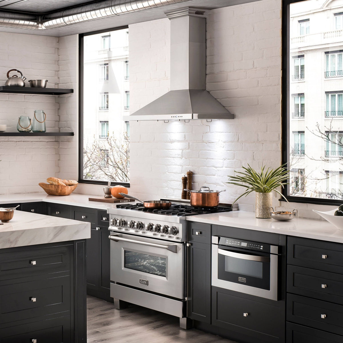 42 in. Wall Mount Range Hood in Stainless Steel with Built-in Bluetooth Speakers X6073