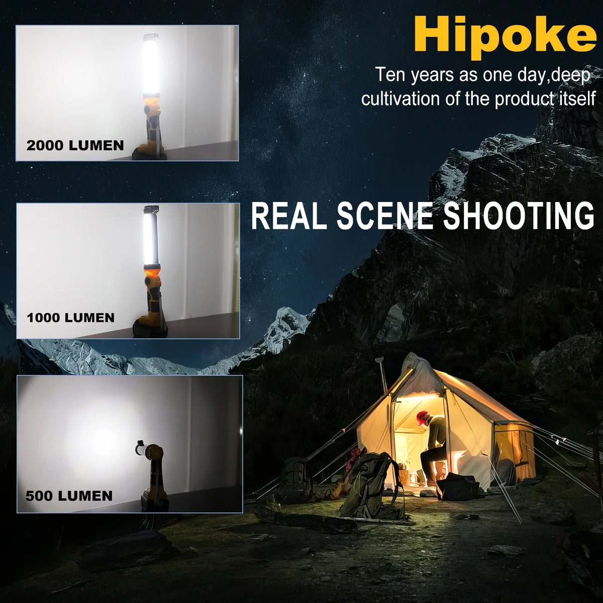 360° Outdoor Camping Lantern with Hooks, 26W 2000LM, for Dewalt 20V Li-ion Battery Q3193