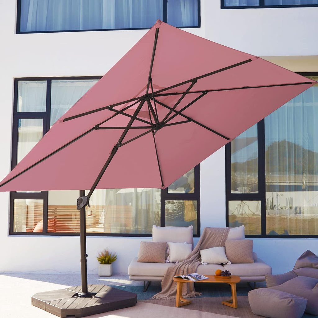 Beige 9x9 FT Square Cantilever Patio Umbrella with Aluminum Frame Y865473