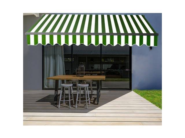 Motorized Retractable Patio Canopy Awning 13x10 Green/White M400471