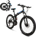26 Inch Folding Full Suspension Mountain Bike, 21 Speed High-Tensile Carbon Steel Frame, Dual Disc Brake Bicycle O113