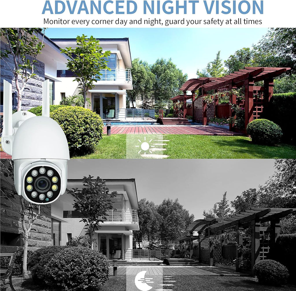 Security Outdoor Camera with WiFi, 2-Way Audio, 360° View, 1080P, PTZ, IP66 H908
